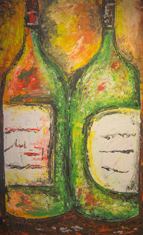 Two Green Wine Bottles